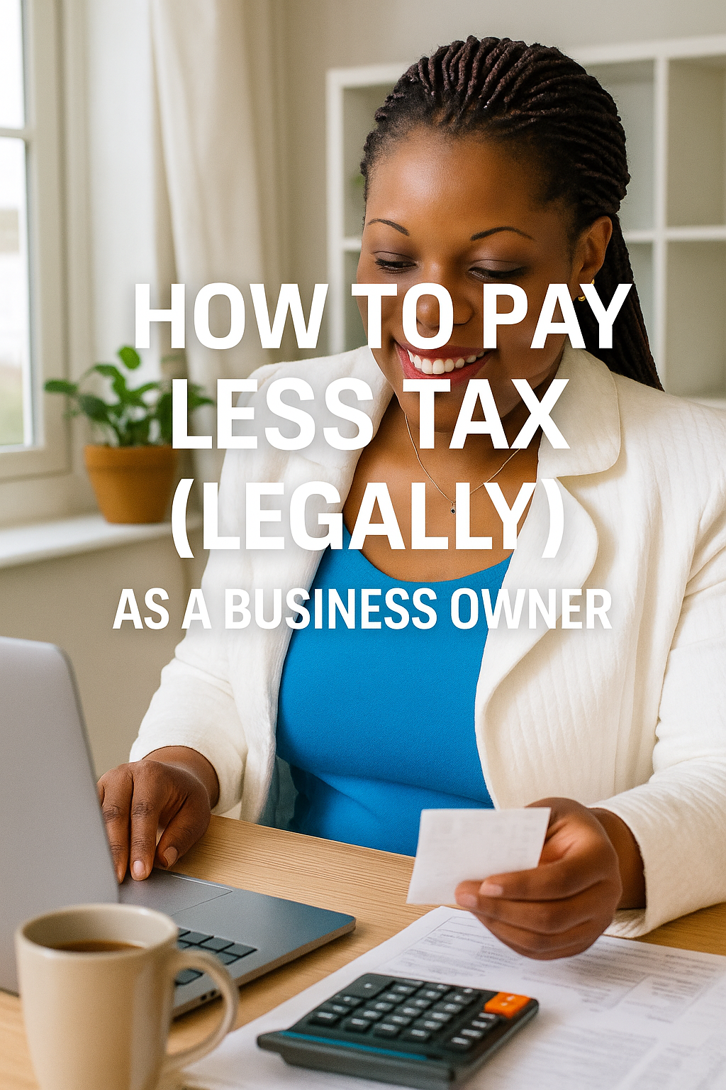 A Business owner reviewing receipts and tax documents, calculating how to reduce their Self-Assessment bill