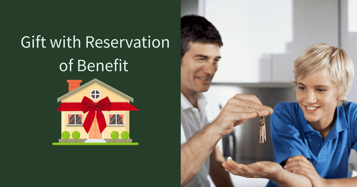 Illustration of a person handing over house keys while still living in the home — labelled as “Gift With Reservation of Benefit"